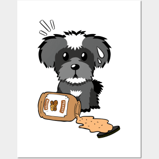Cute Schnauzer spilled a jar of peanut butter Posters and Art